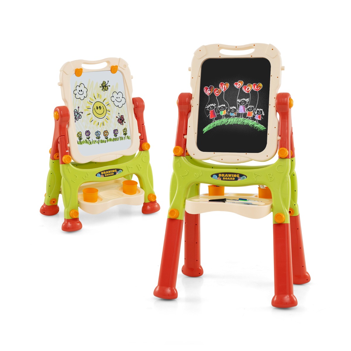 Laste kahepoolsed tahvlid valge tahvli ja kriiditahvliga kõrguse reguleeritav laste tahvel oran