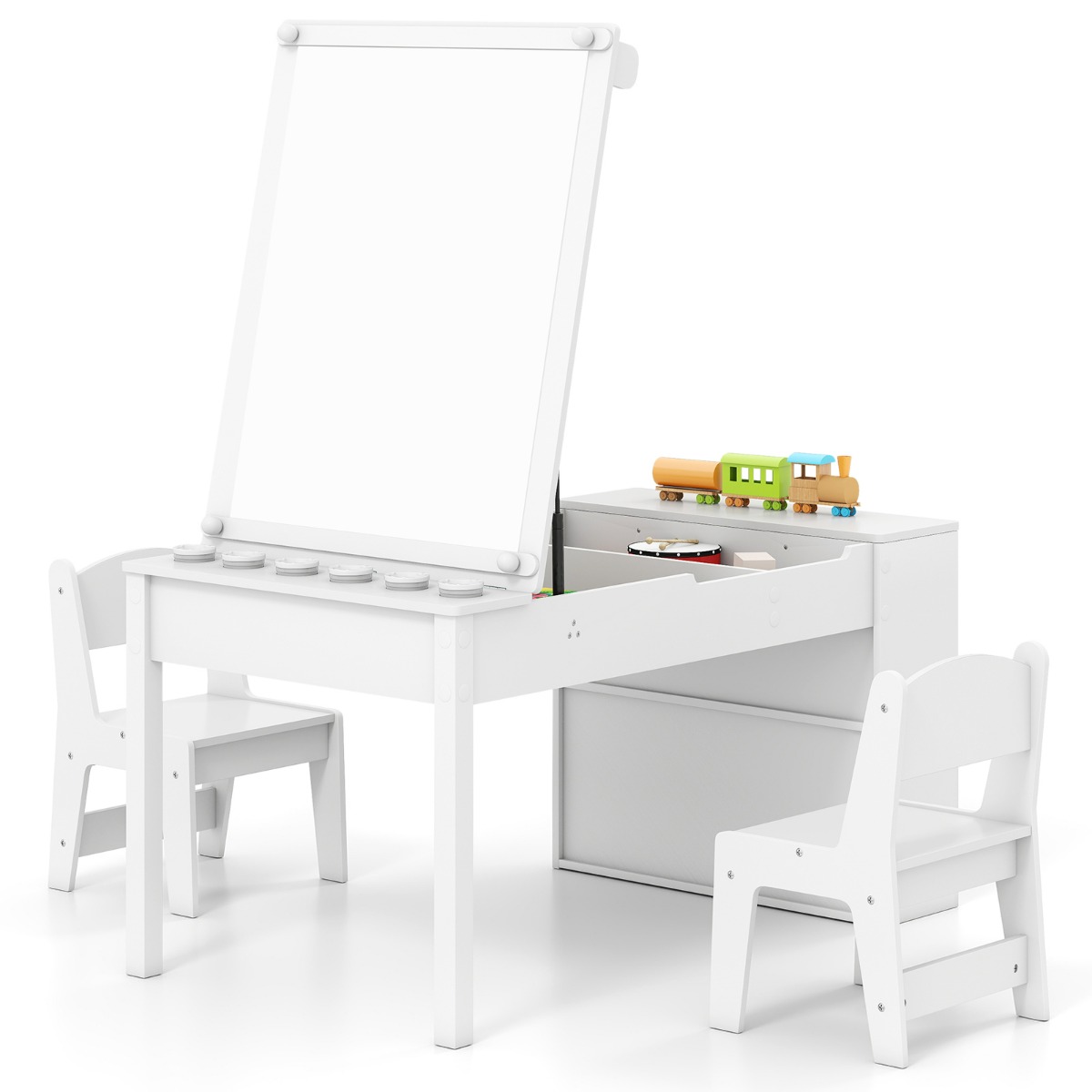 Laste kunstilaud ja easel komplekt 2 tooliga, valge