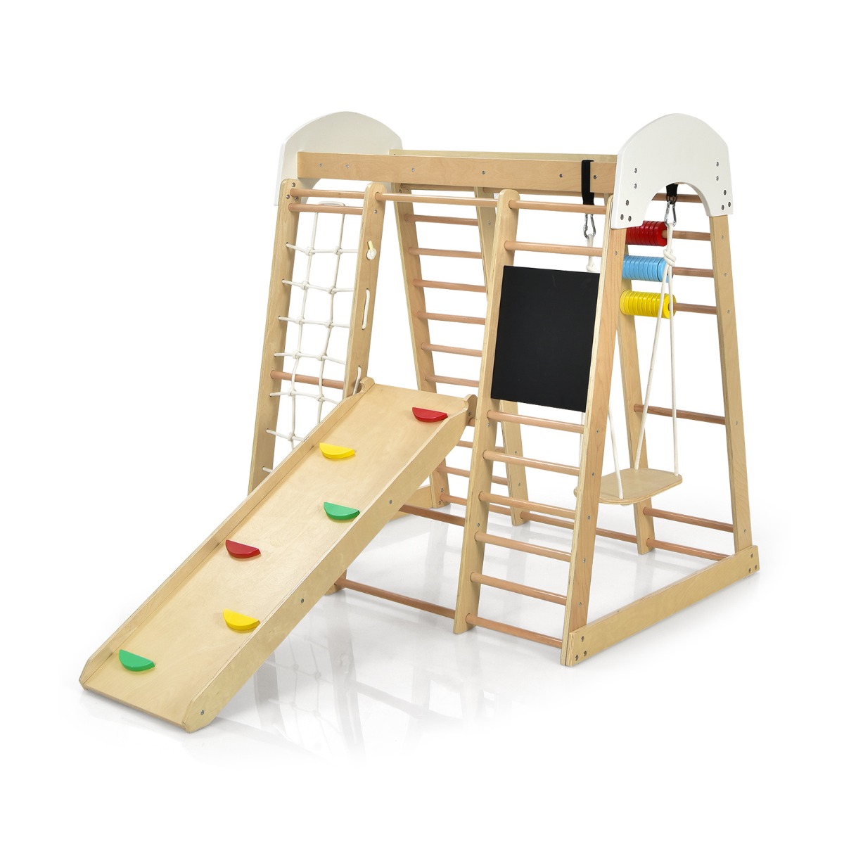 Väikelaste ronimismänguasjade komplekt liumäe ja kiigega 124 x 119 x 138 cm natur