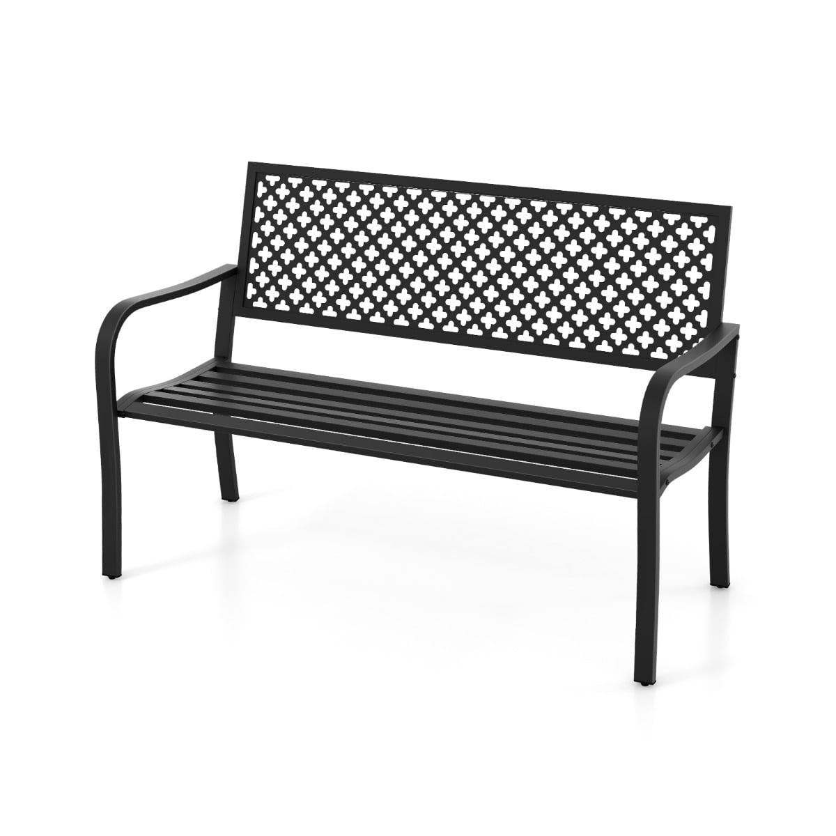 Mugava liistudest istme ja seljatoega kahekohaline metallist aiapink klassikaline terrassipink (127 x 62 x 86 cm) must
