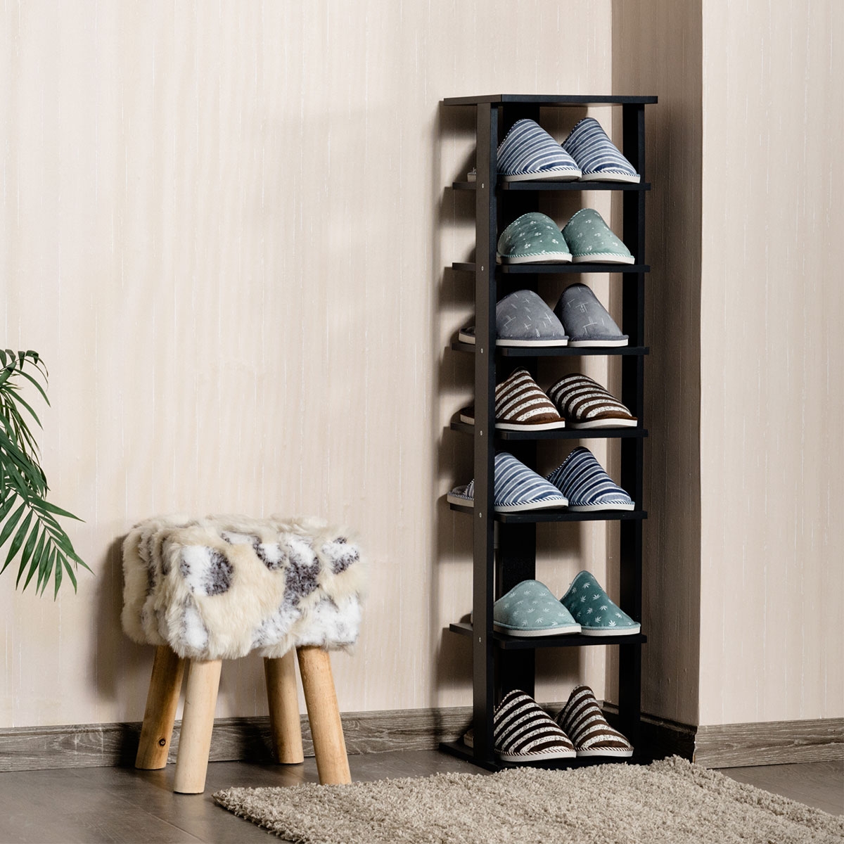 Puidust jalatsiriiul 8-astmeline jalatsiriiul jalatsikorder vertikaalne 27,5x26,5x110cm must