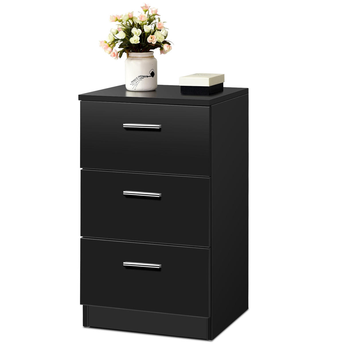 Öökapp, 3 sahtliga kummut, puitlaastplaat 38 x 67 x 35 cm must