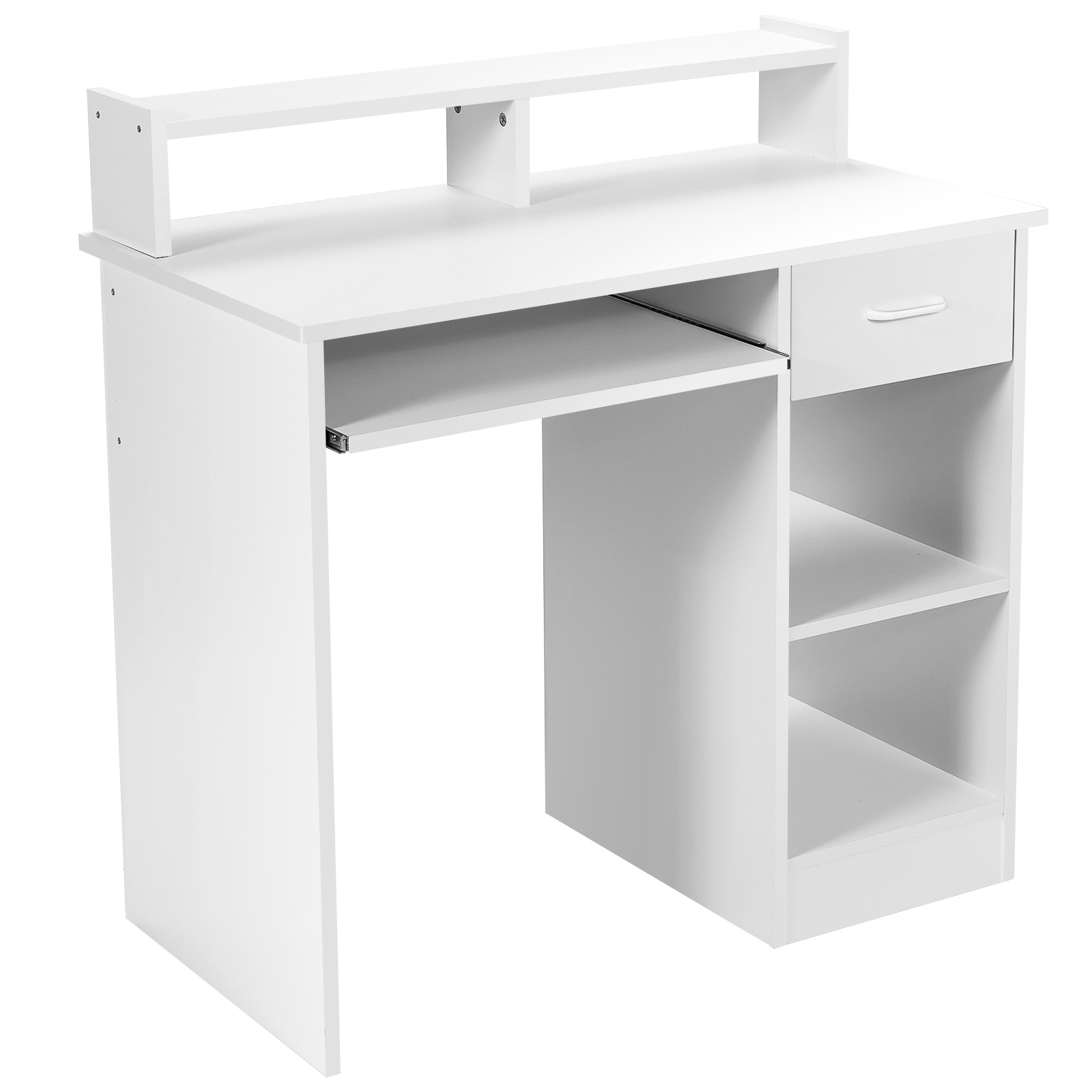 Kirjutuslaud laadimisjaama klaviatuurialuse sahtli ja reguleeritava riiuliga valge 105 x 55 x 89 cm