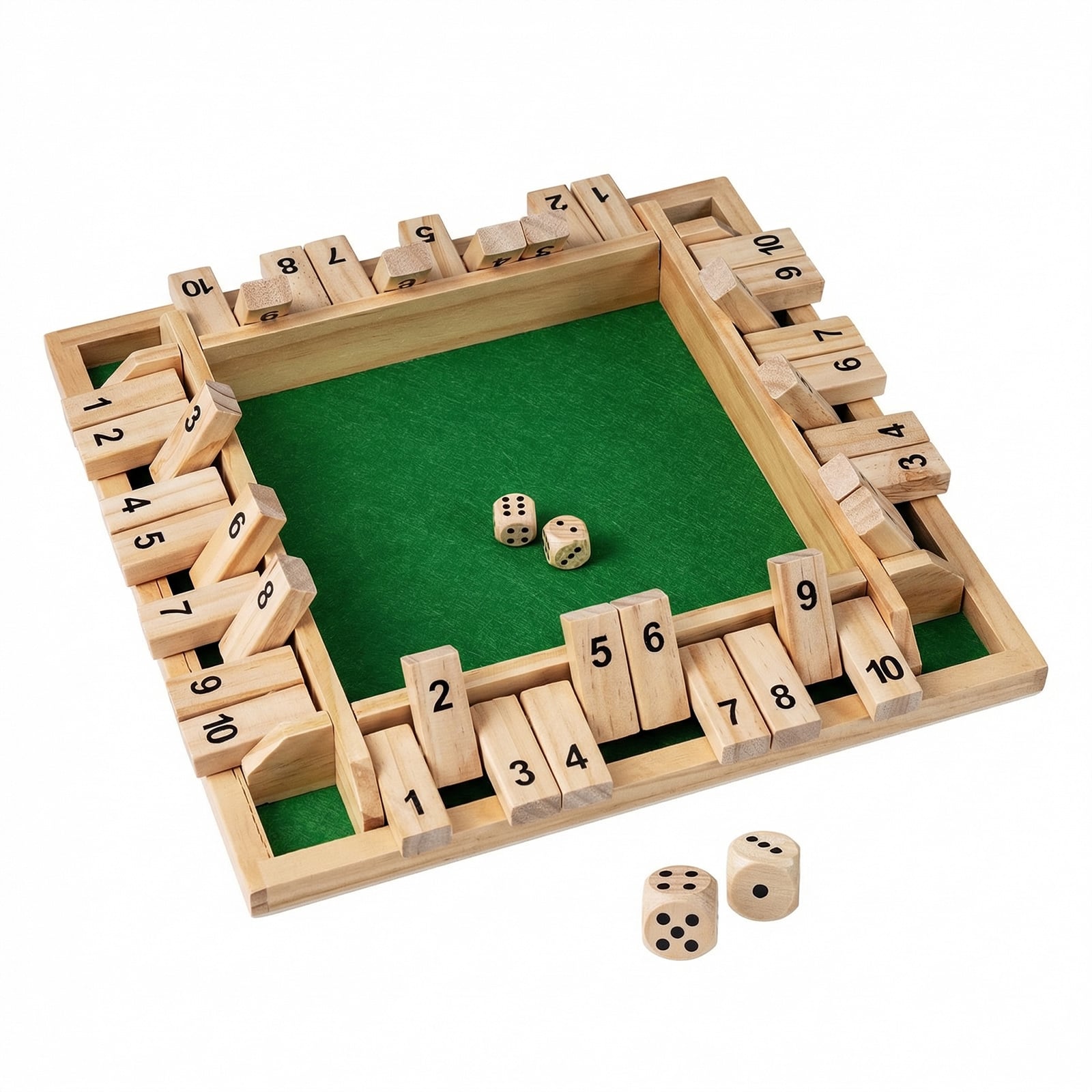 Shut The Box täringumäng 2–4 mängijale, tugevast mändpuidust klappidega lauamäng (kaasas 2 täringut), naturaalne