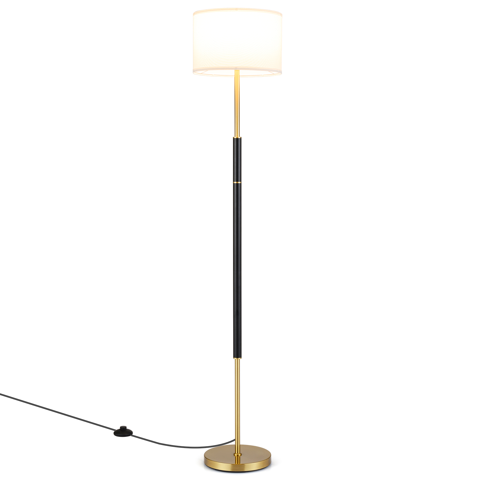 Naturaalsest linasest kangast kupliga klassikaline põrandalamp ja lugemislamp, E27 sokli ja mugava jalglülitiga (kõrgus 165 cm), must