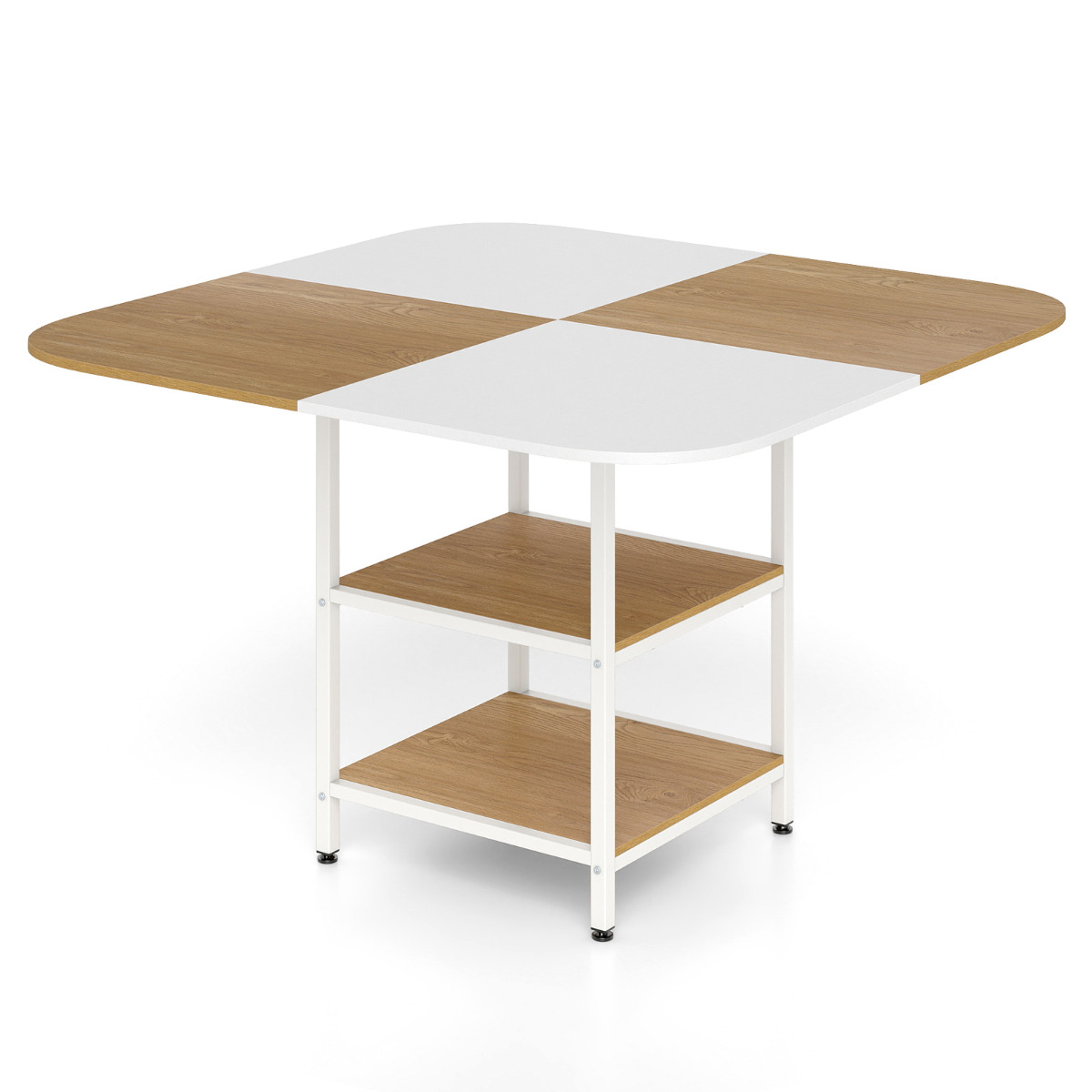 Söögilaud, kandiline köögilaud mitmevärvilise pealispinnaga, kahetasandiline hoiuriiul, reguleeritavad jalad, naturaalsest puidust konsoollaud