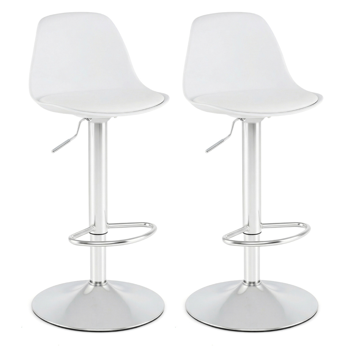 2 kunstnahast baaritooli/letitooli komplekt seljatoe, polsterdatud istme ja jalatugedega, 60-83 cm, valge