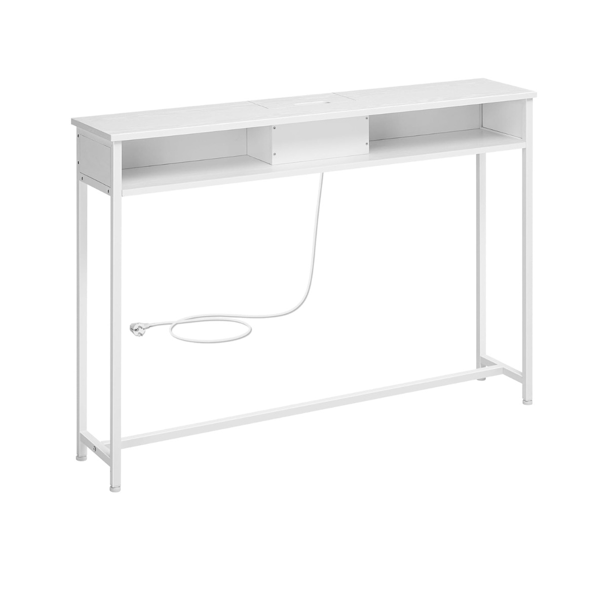 Ruumi säästmiseks pistikupesadega konsoollaud, lumivalge