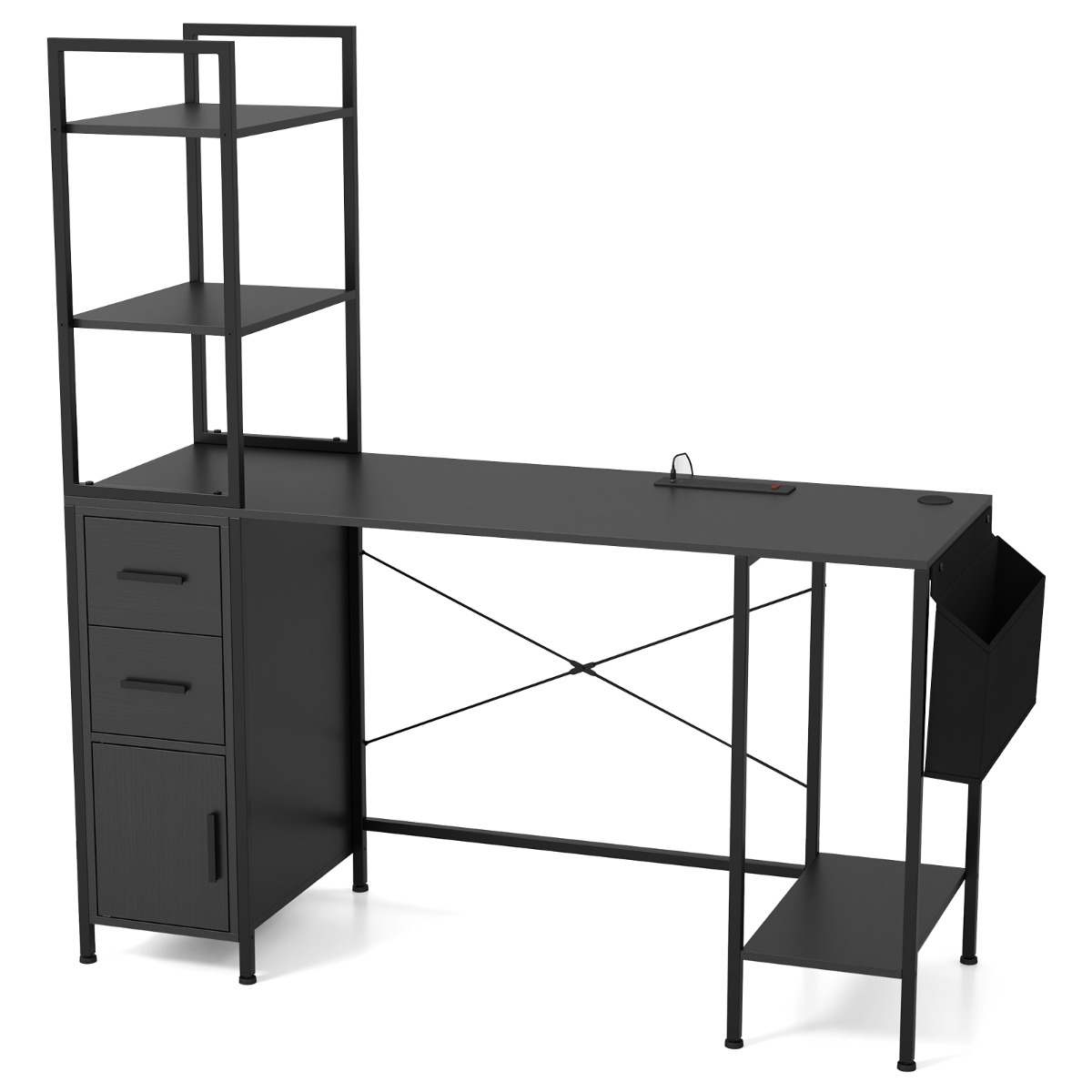 Kirjutuslaud laadimisjaama ja led-valgustusega arvutilaud mängulaud must