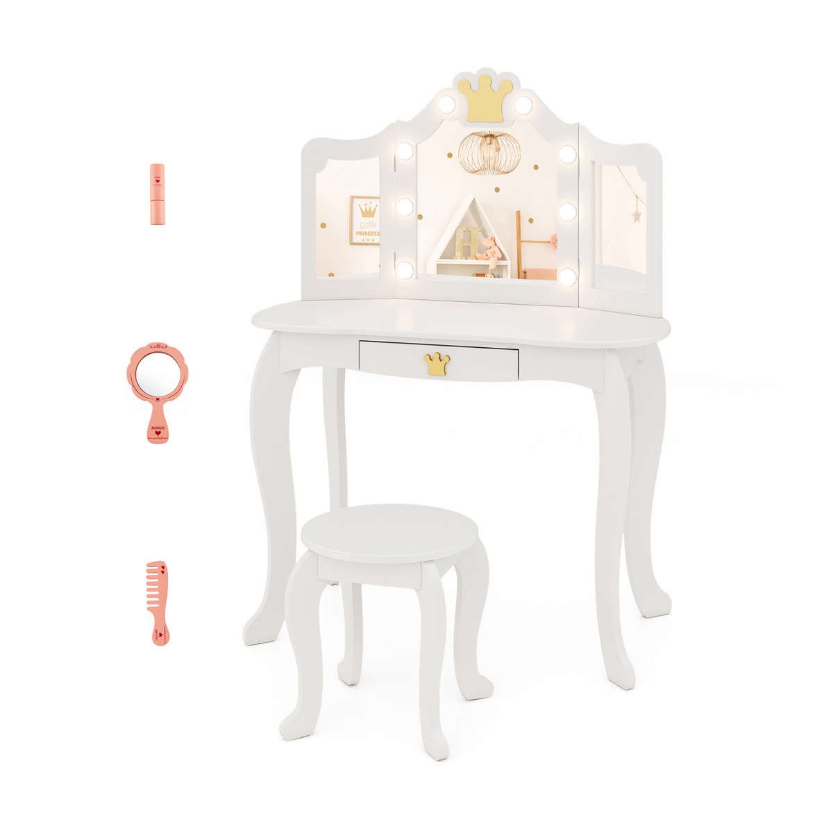 Laste Meigilaud LED-valgusega Valge