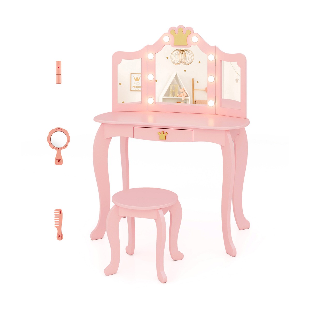 Laste Meigilaud LED-valgusega Roosa