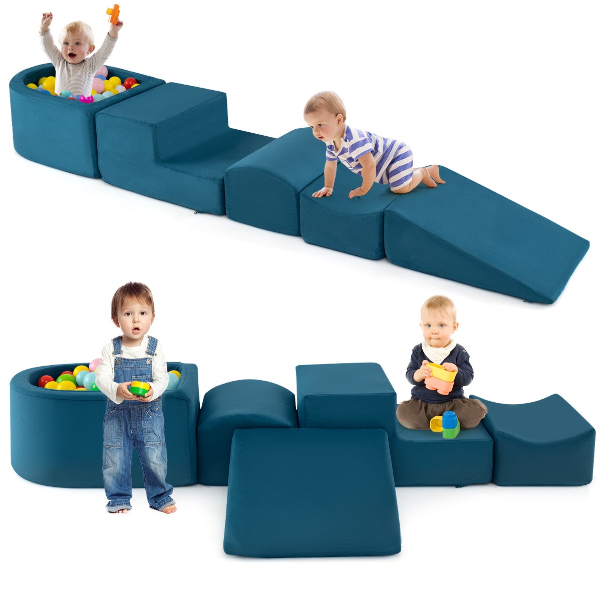 5-osaline pehme mänguklotside komplekt sinine