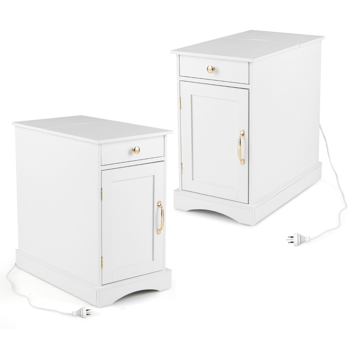 2 öökapi komplekt laadimisjaamaga, abilaud reguleeritava riiuliga, puidust öökapp, valge