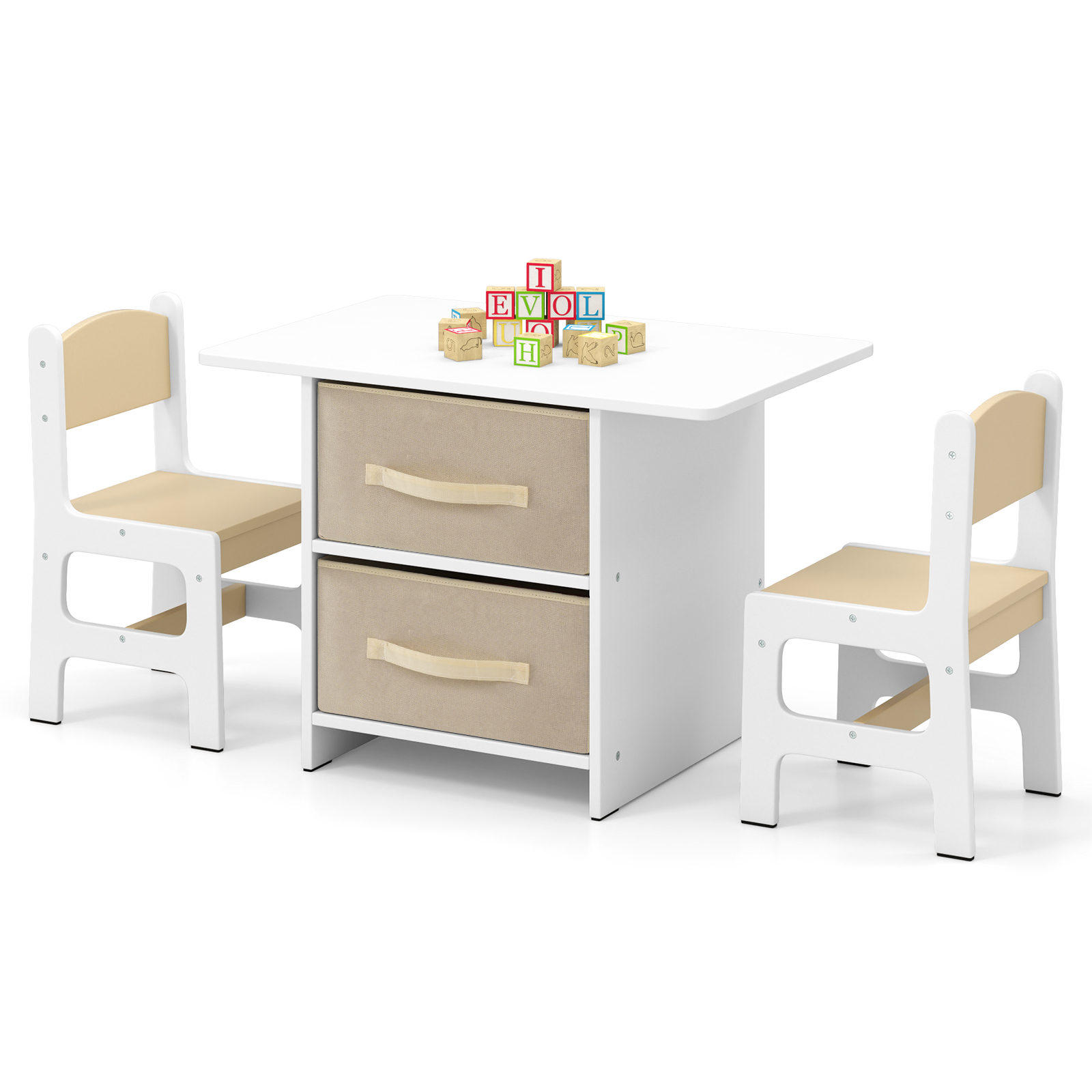 Laste laud 2 tooliga 3-osaline laste istumiskomplekt puidust 2 eemaldatava korviga tegevuslaud joonistuslaud bee