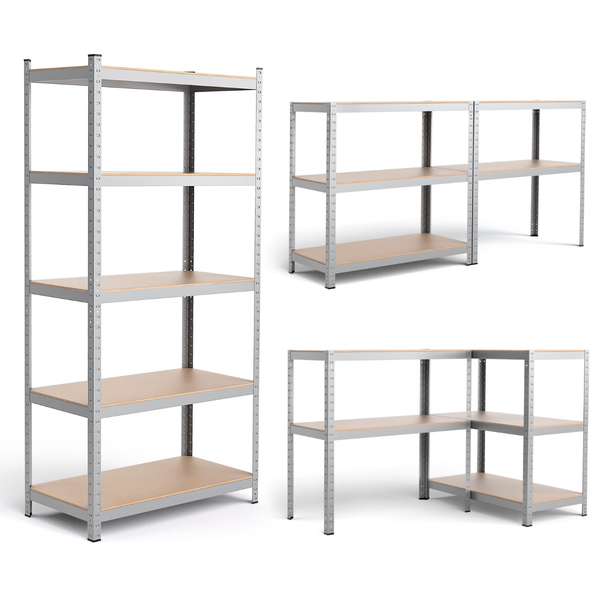 Hoiuriiul, vastupidav riiul, pistikriiul, metallriiul, 5 taset, töökojariiul, 91 x 46 x 183 cm, hõbedane