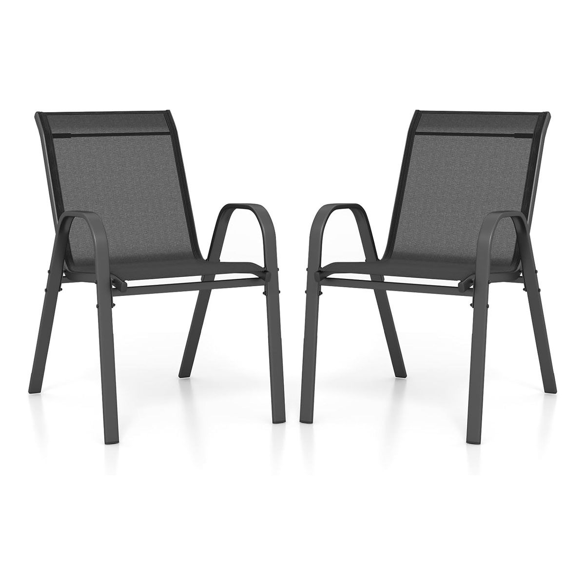 Komplektis 2 virnastatavat tekstiilist ja metallraamiga aiatooli 56 x 70 x 84 cm must