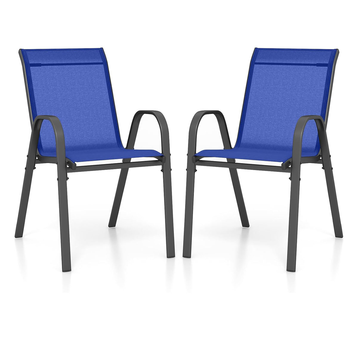 Komplektis 2 virnastatavat tekstiilist ja metallraamiga aiatooli 56 x 70 x 84 cm sinine