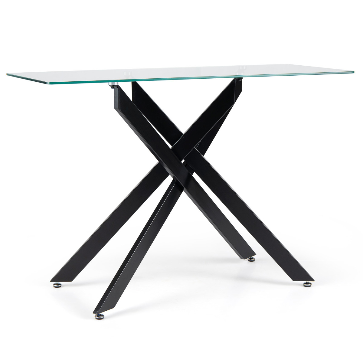 Klaasist konsoollaud, moodne esikulaud läbipaistva karastatud klaasist pealispinna ja tugevate mustade torukujuliste metalljalgadega