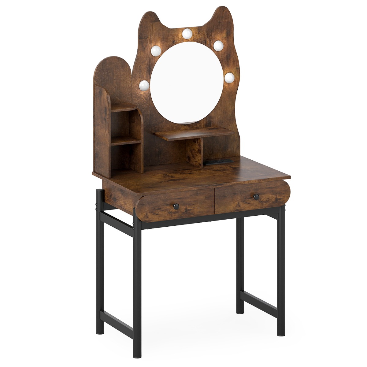Kassikujuline tualettlaud peegli, valgustuse ja sahtlitega, vintage pruun
