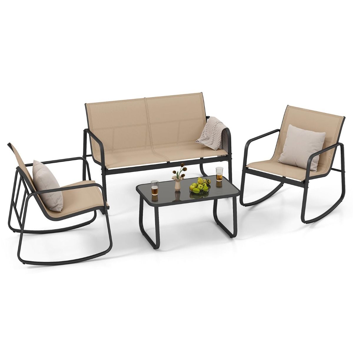 4-osaline aiakomplekt õrna kiikumisliigutusega terrassimööbel istumisgrupp pruun