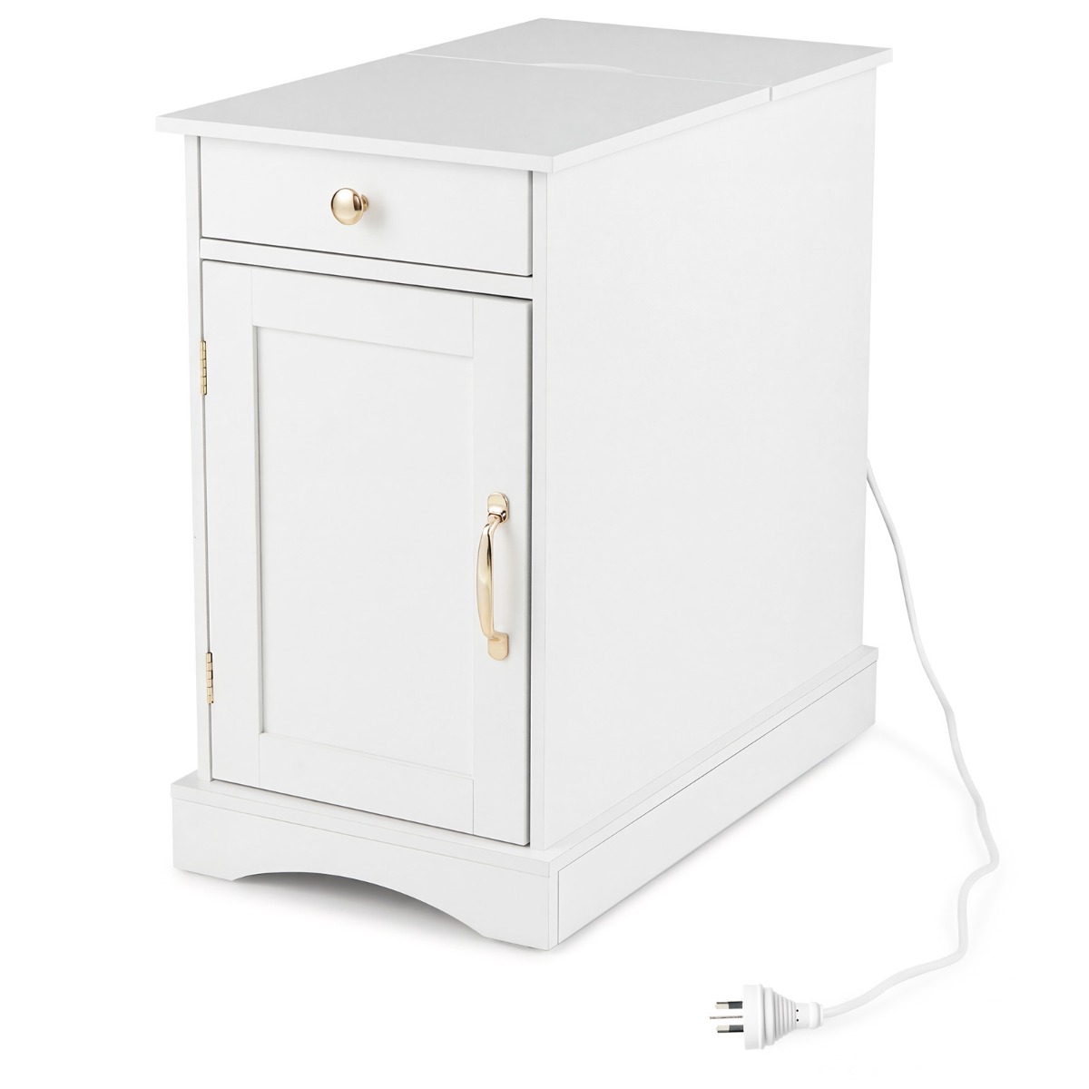 Öökapp integreeritud pistikupesadega, öökapp kapiuksega, reguleeritava riiuliga, sahtli ja C-tüüpi pesaga, 60 x 35 x 62 cm, valge