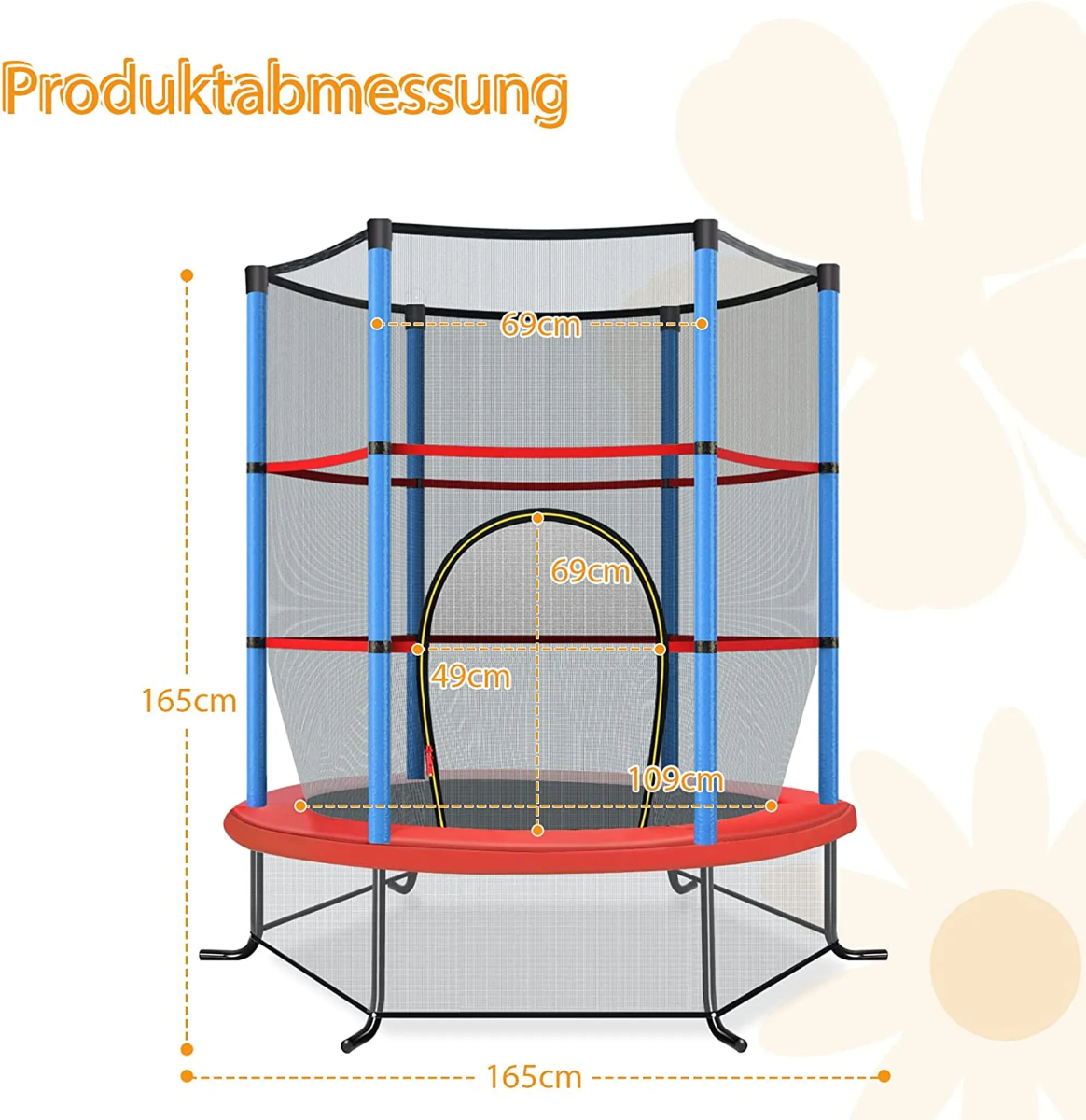 Turvavõrguga laste aiatrampoliin (ø 165 cm kandevõime kuni 135 kg alates 3. eluaastast) tumesinine