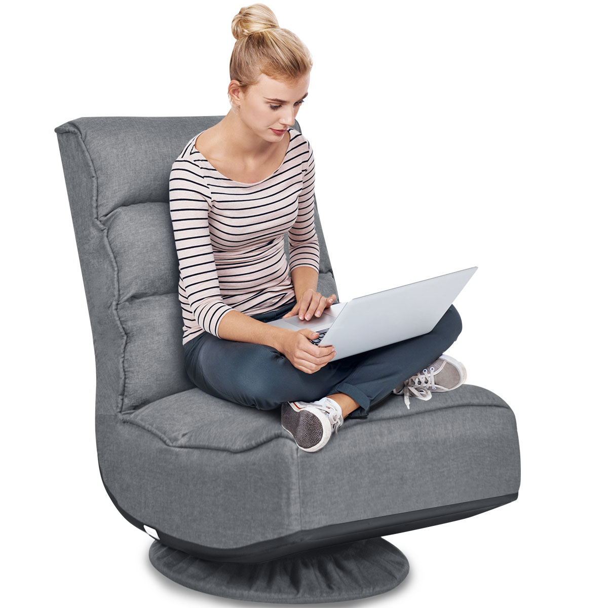 Lõõgastustool, reguleeritav, kokkupandav tool, pööratav põrandatool, tugitool, põrandapadi, hall