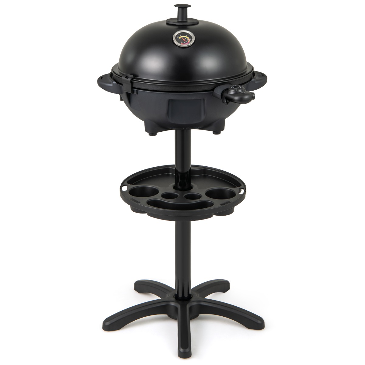 Elektriline laua- ja aiamonitorgrill sise- ja väliskasutuseks, kahe tsooni külgevõtmatu kattega grillplaat, reguleeritav soojustus (1200W), must