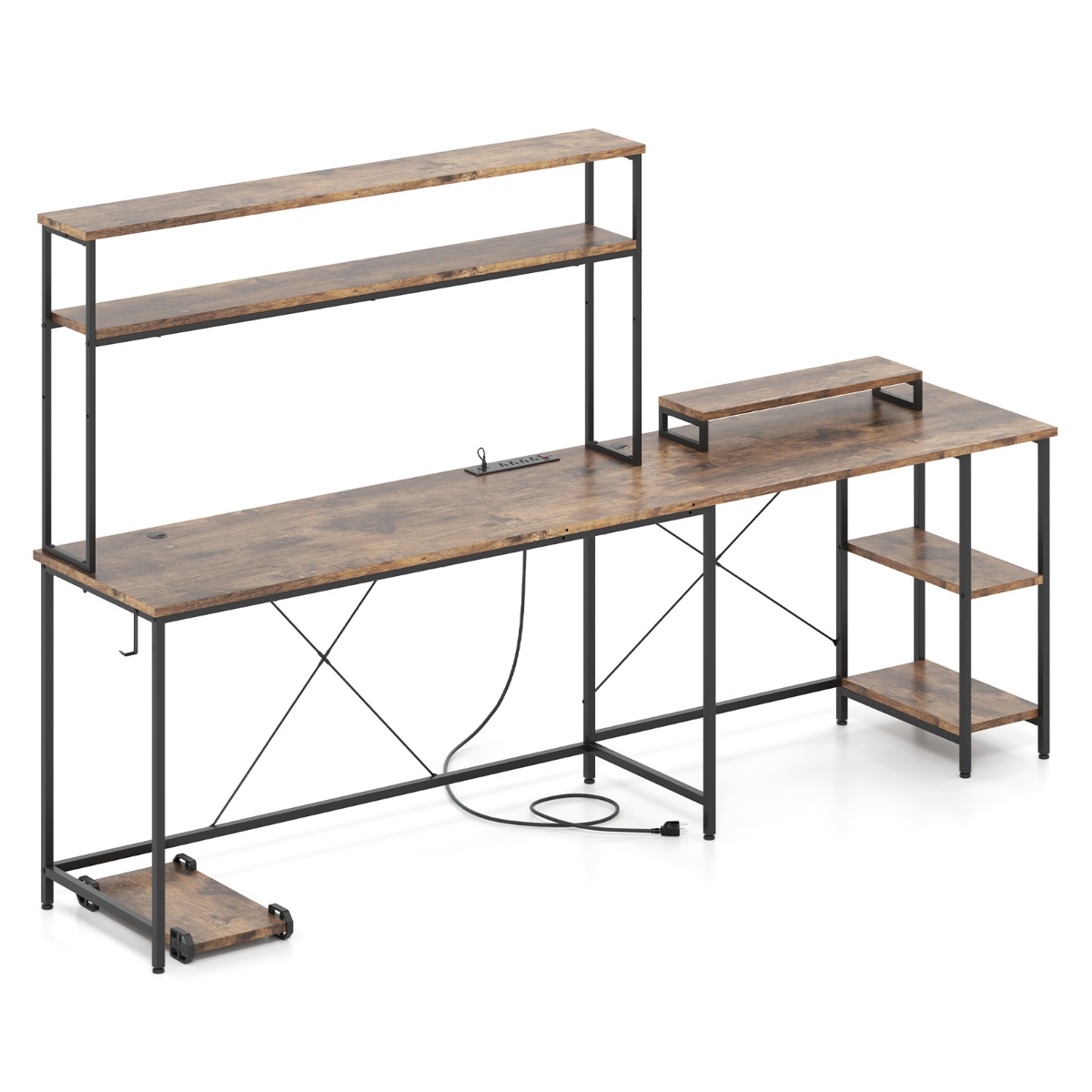 L-kujuline mängulaud led-ribade ja pistikupesadega nurgalaud arvutilaud pruun