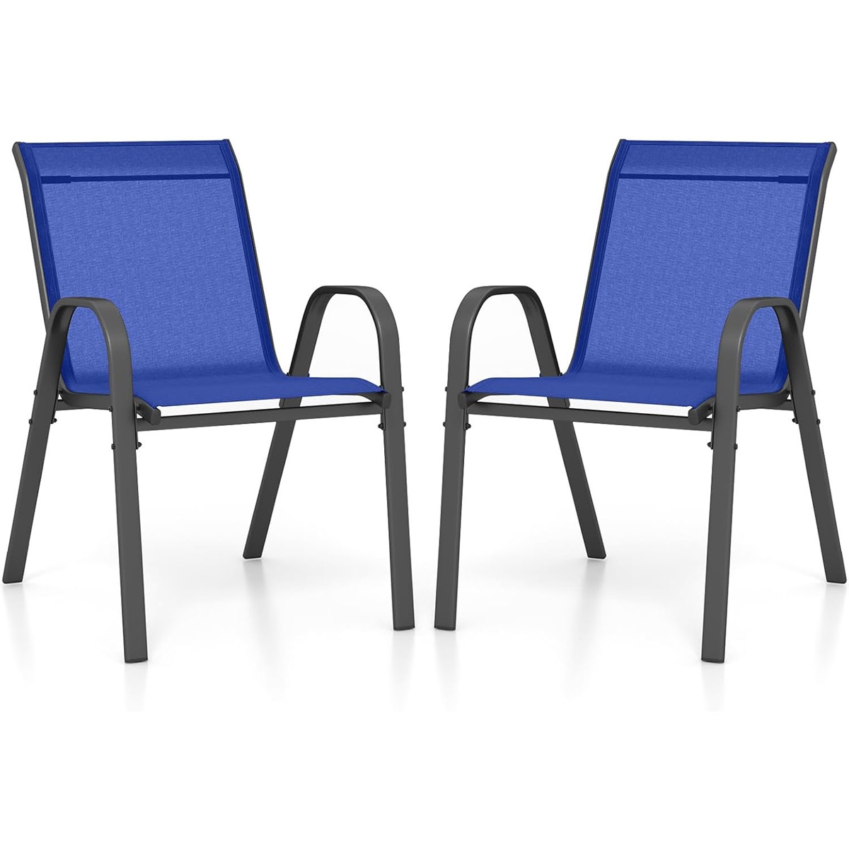 Komplektis 4 virnastatavat tekstiilist ja metallraamiga aiatooli 56 x 70 x 84 cm sinine