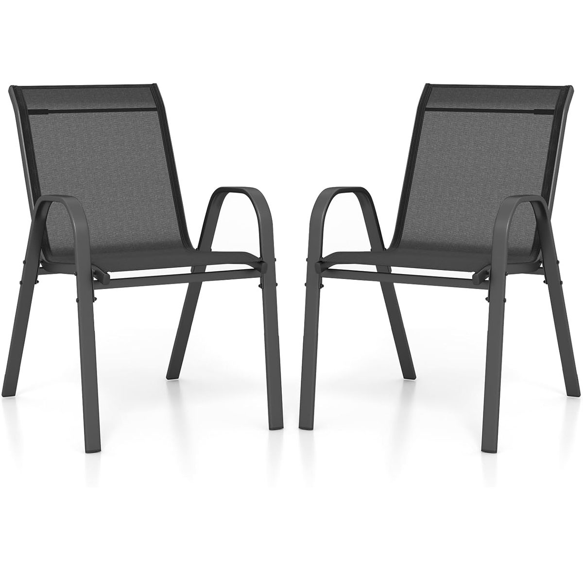 Komplektis 4 tekstiilist ja metallraamiga virnastatavat aiatooli 56 x 70 x 84 cm must