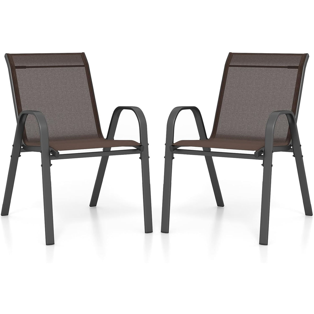 Komplektis 4 tekstiilist ja metallraamiga virnastatavat aiatooli 56 x 70 x 84 cm pruun