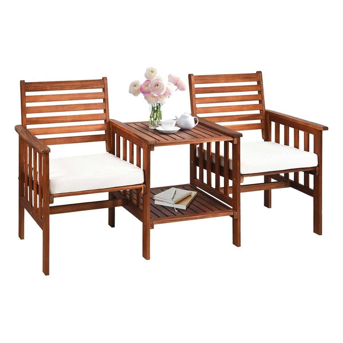 Aialaud pink 2-kohaline puidust pink varjuauguga istmepadjaga pruunvalge