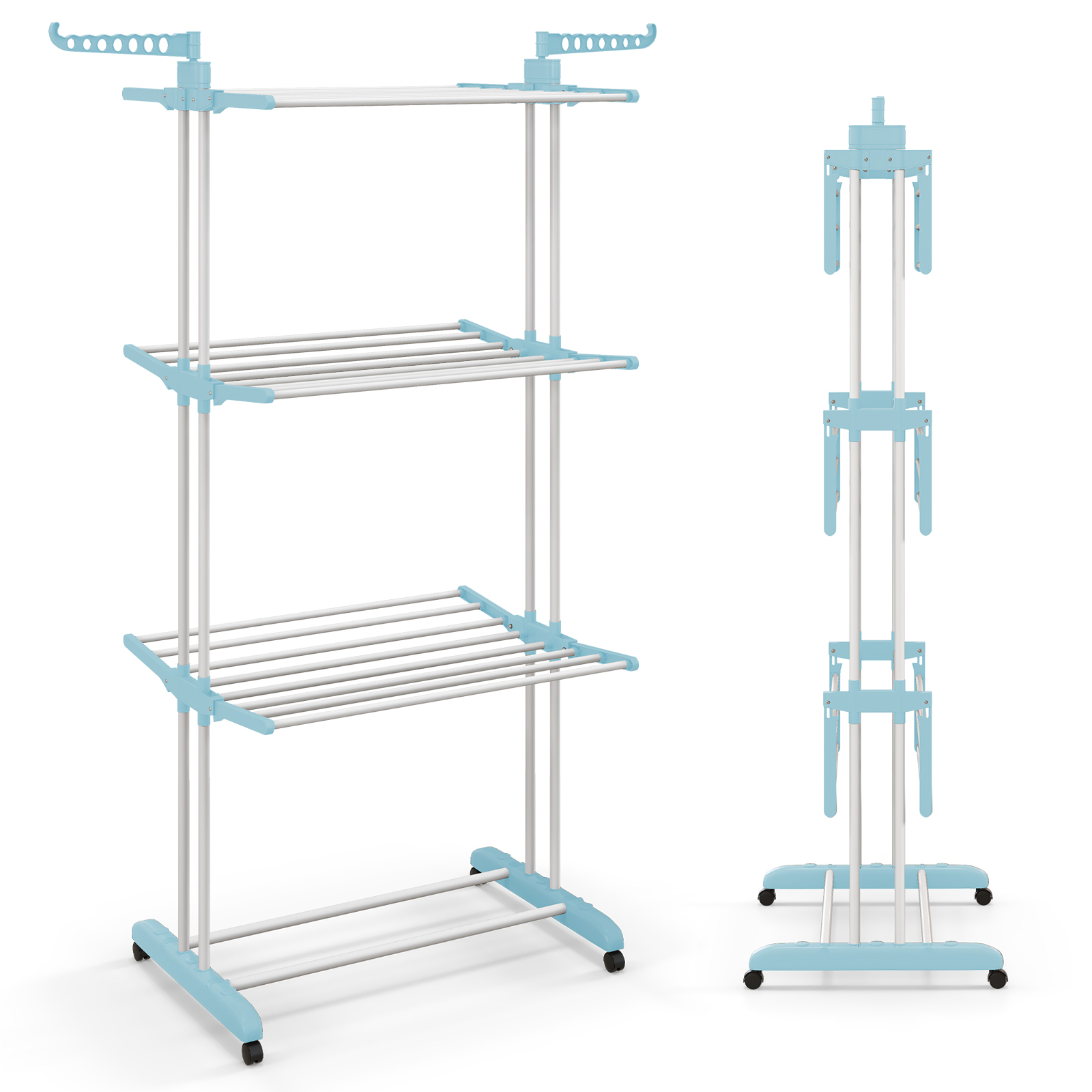 3 korruseline riiete õhutaja kokkupandav riidekuivati 127 x 63 x 171 cm sinine