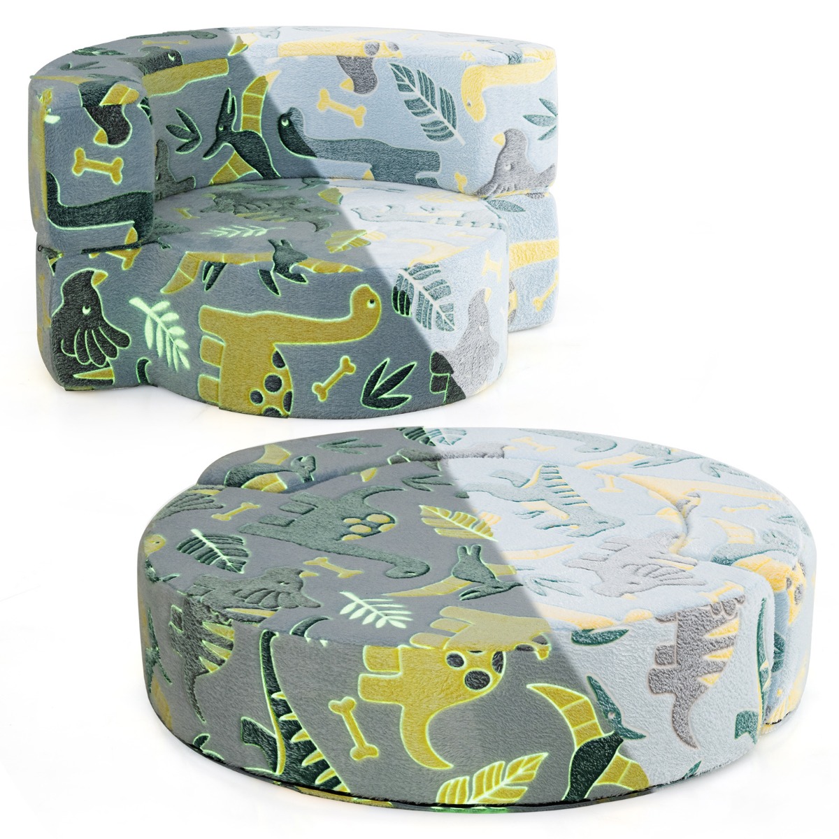 2-ühes laste diivan ja mängudiivan mis helendab pimedas polsterdatud eemaldatava kattega sinine