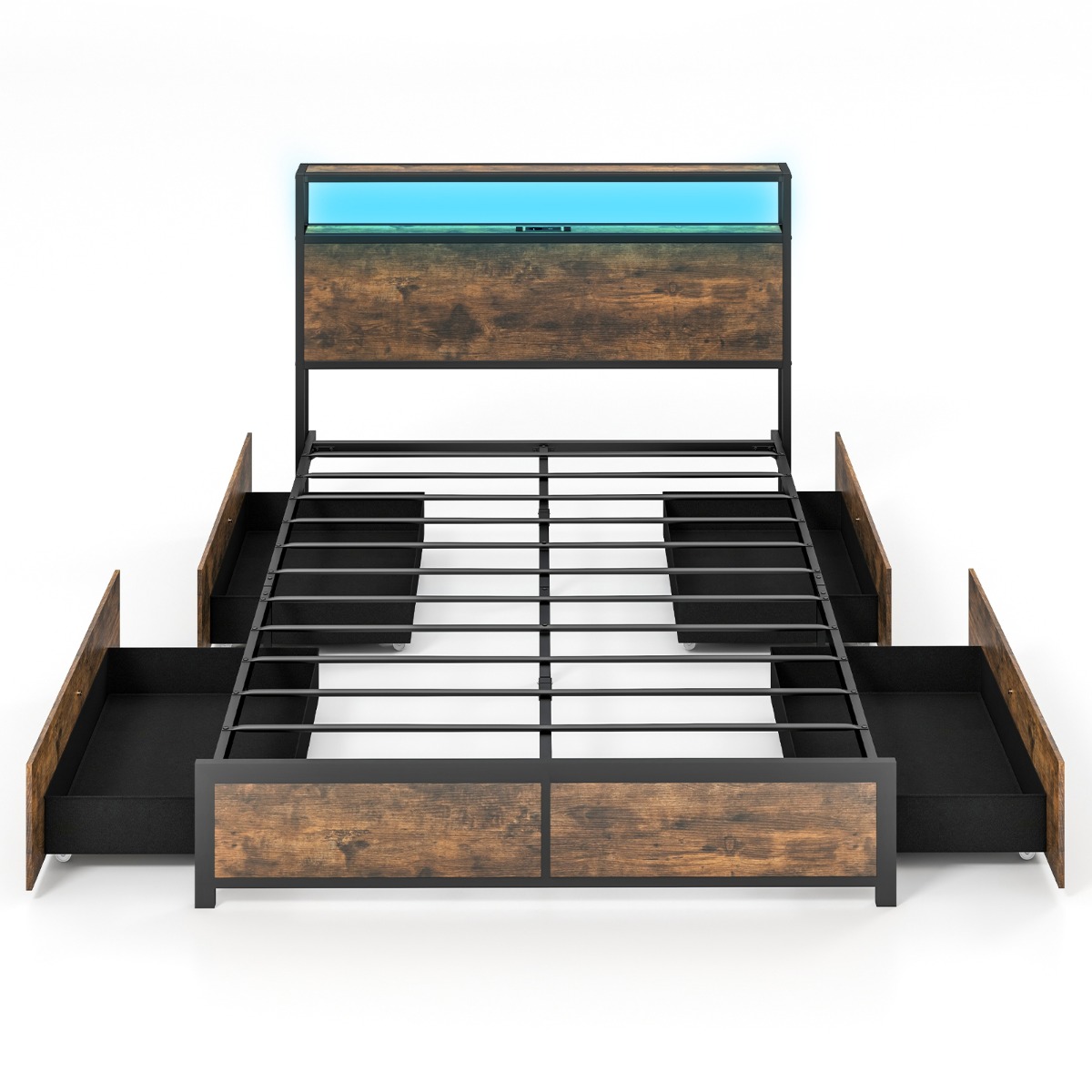 Kahevoodiline LED voodiraam pruun