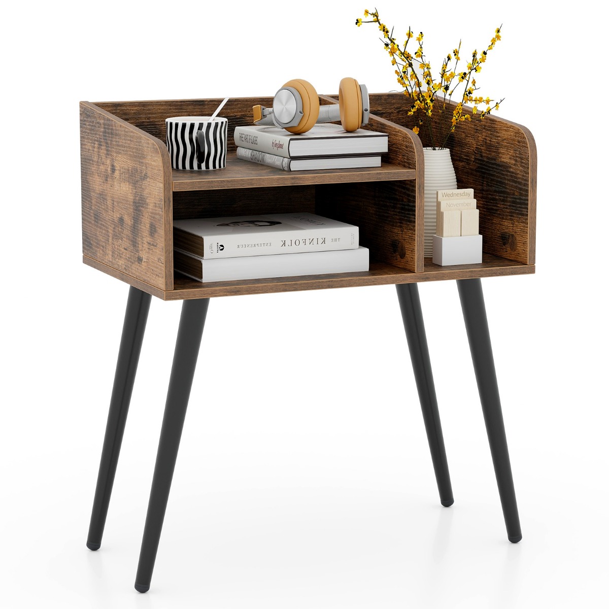 Keskmise sajandi öökapp avatud riiulitega Rustic Brown