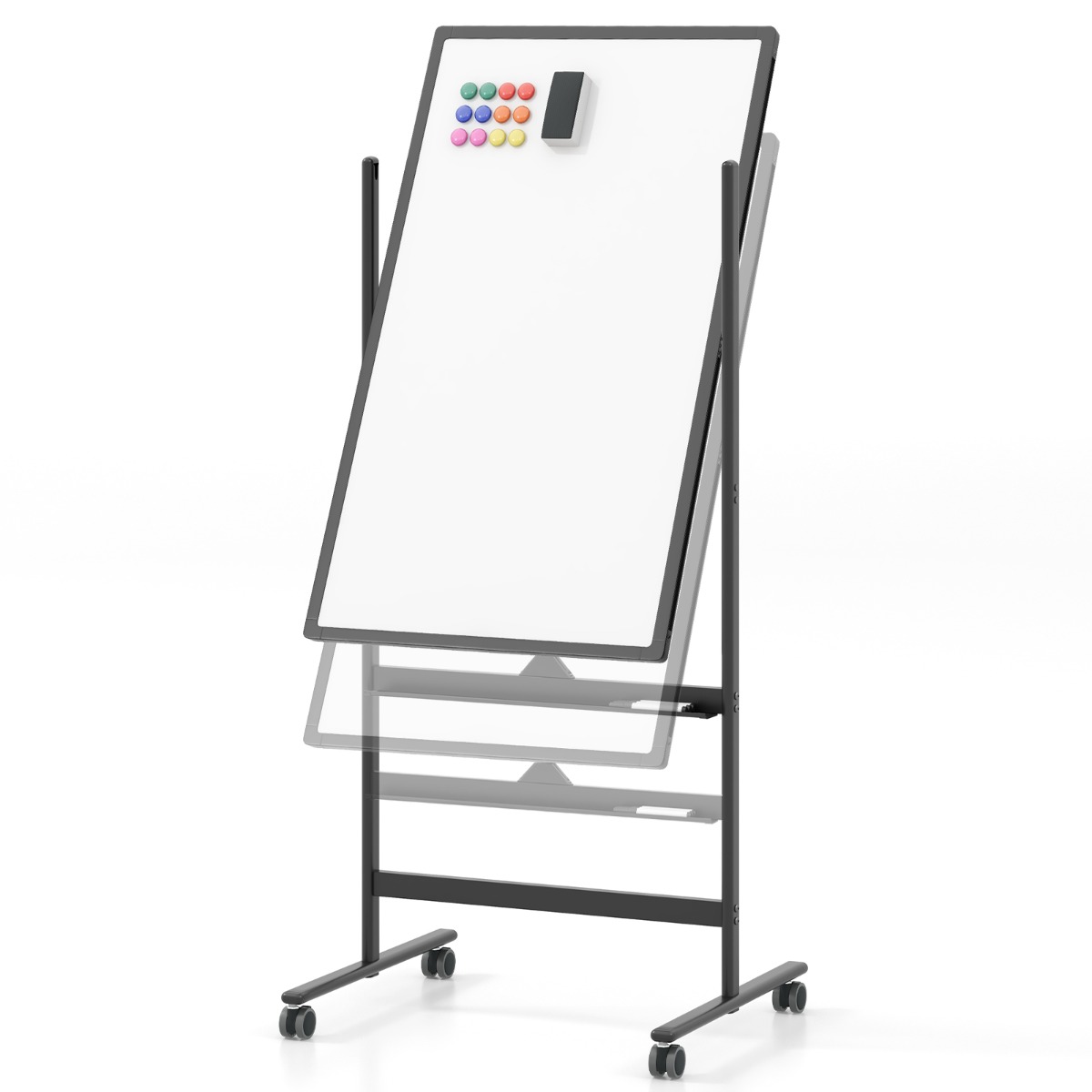 60 x 100 cm kahepoolne magnetiline tahvel rataste ja alusega ning pliiatsialusega must