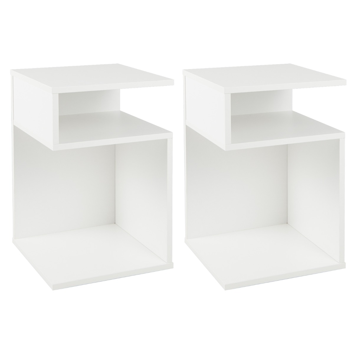 S-kujuline 2 avatud kambriga abilaud Moodne öökapp 33 x 33 x 50 cm valge
