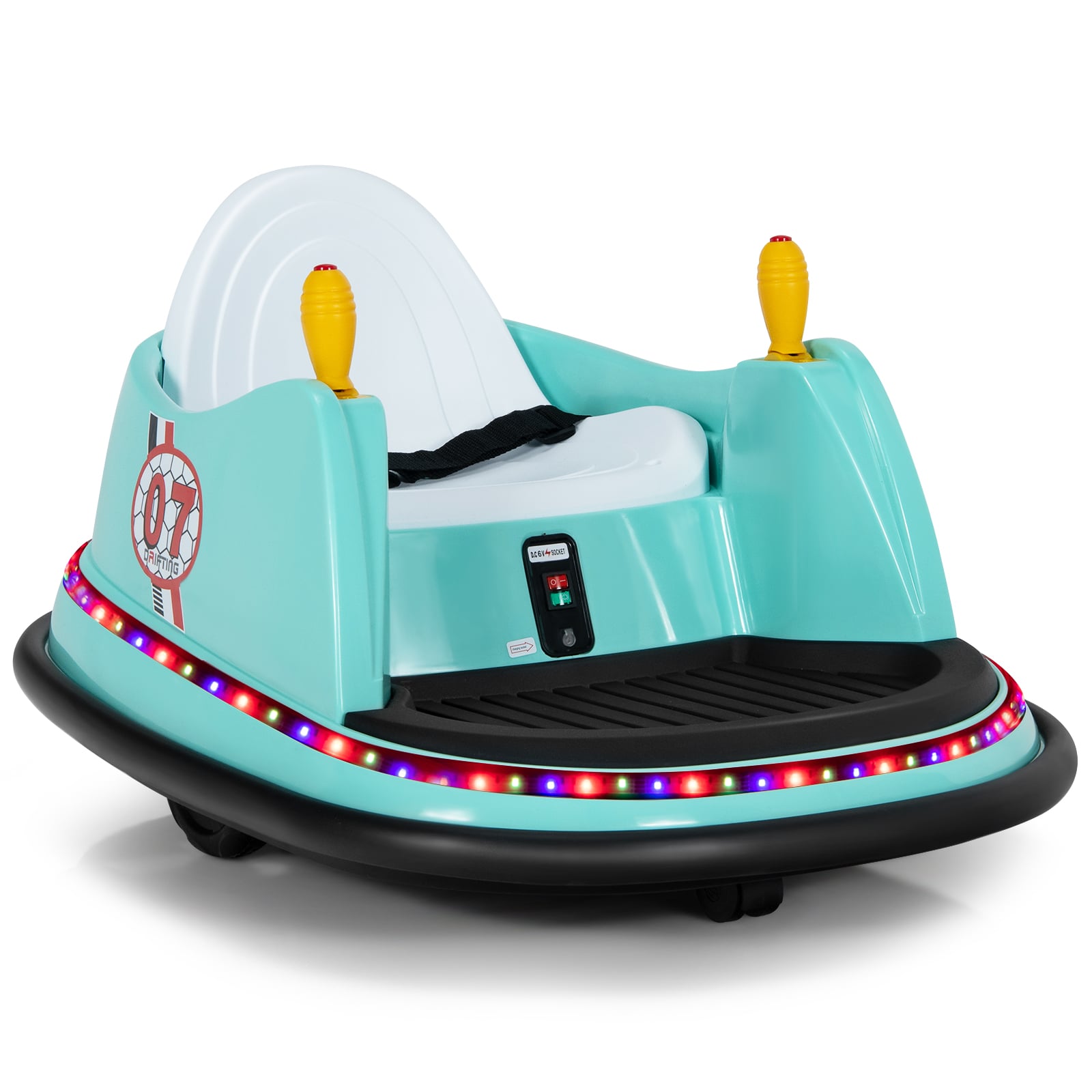 Värviliste LED-tulede, kaugjuhtimispuldi ja 360° pöörlemisega 6V akuga laste põrkeauto (Bumper Car), roheline