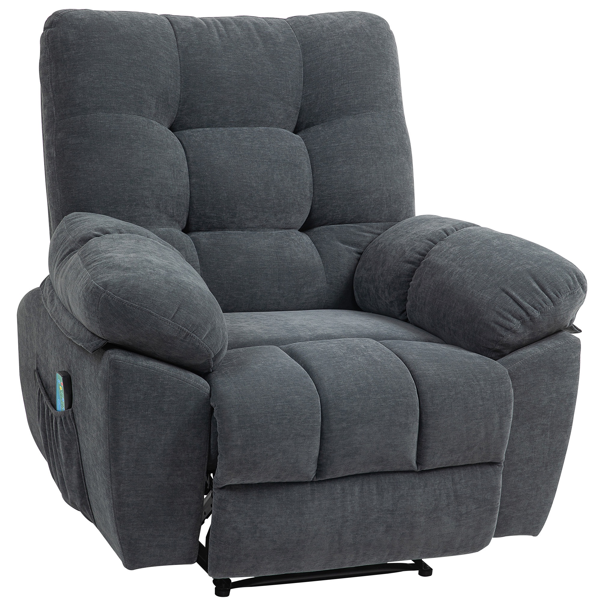 Lamamistool, massaažitool 8 vibratsioonipunktiga, reguleeritav jalatugi, küljetaskud, tugitool, hall