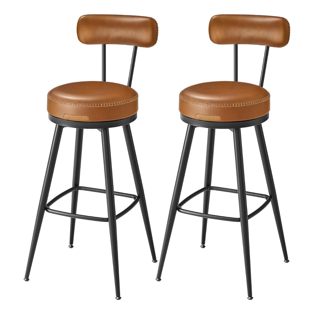 EKHO kollektsioon - 360° pöörlevad baaripukid, 2 tk komplekt, seljatoega, 76 cm, kunstnahk, karamellpruun