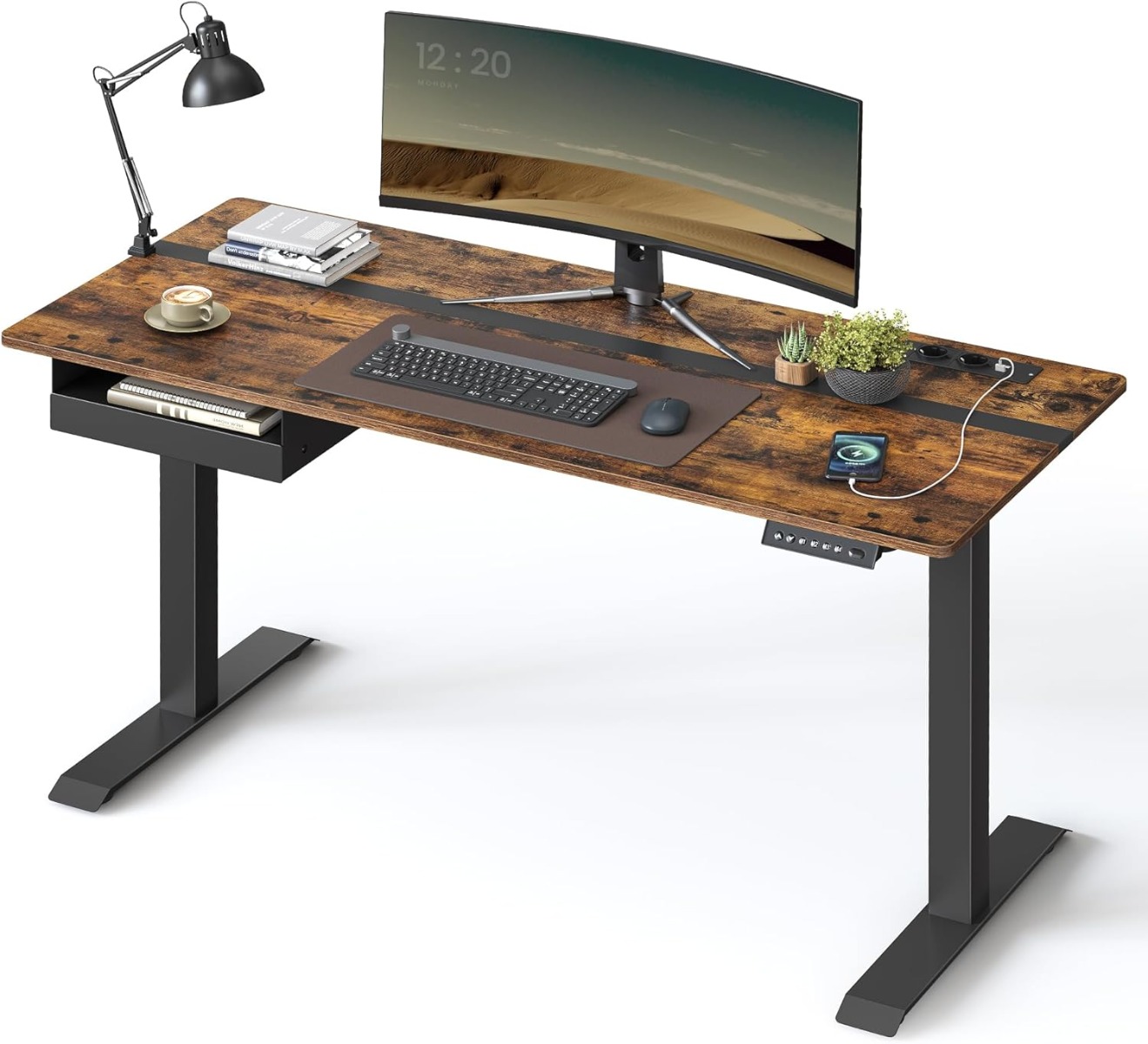Reguleeritava kõrgusega kirjutuslaud 60 x 140 cm vintage pruun-must