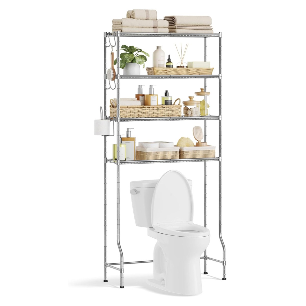 4-korruseline reguleeritavate riiulitega WC-riiul, tuvihall