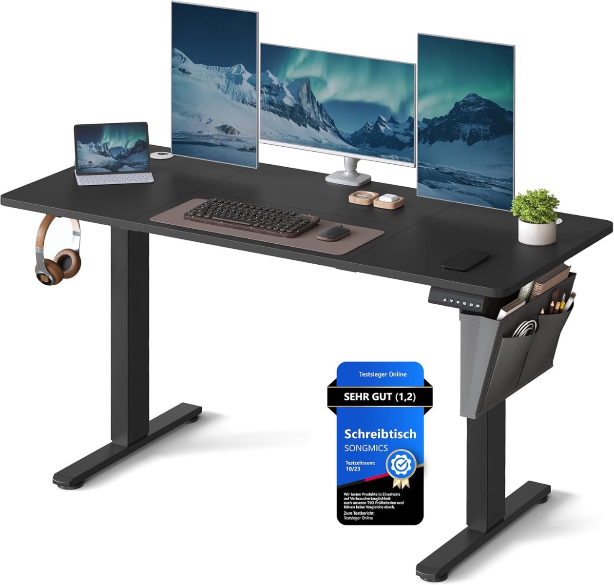 Elektriliselt reguleeritava kõrgusega kirjutuslaud 60 x 140 x (72-120) cm, must