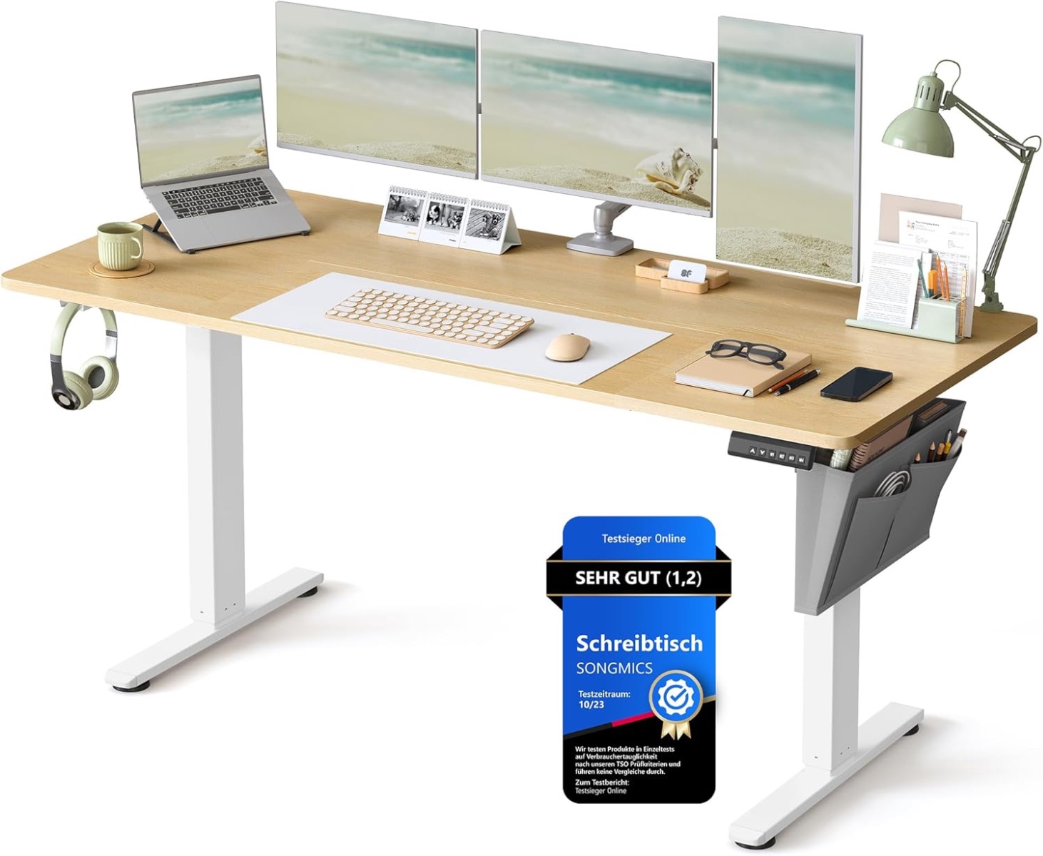 Elektriliselt reguleeritav kõrgusega kirjutuslaud, 60 x 120 x (72-120) cm, reguleeritav laud, mälufunktsioon 4 kõrguse jaoks, kodukontorisse, kabinetti, pilvevalge LSD132W01