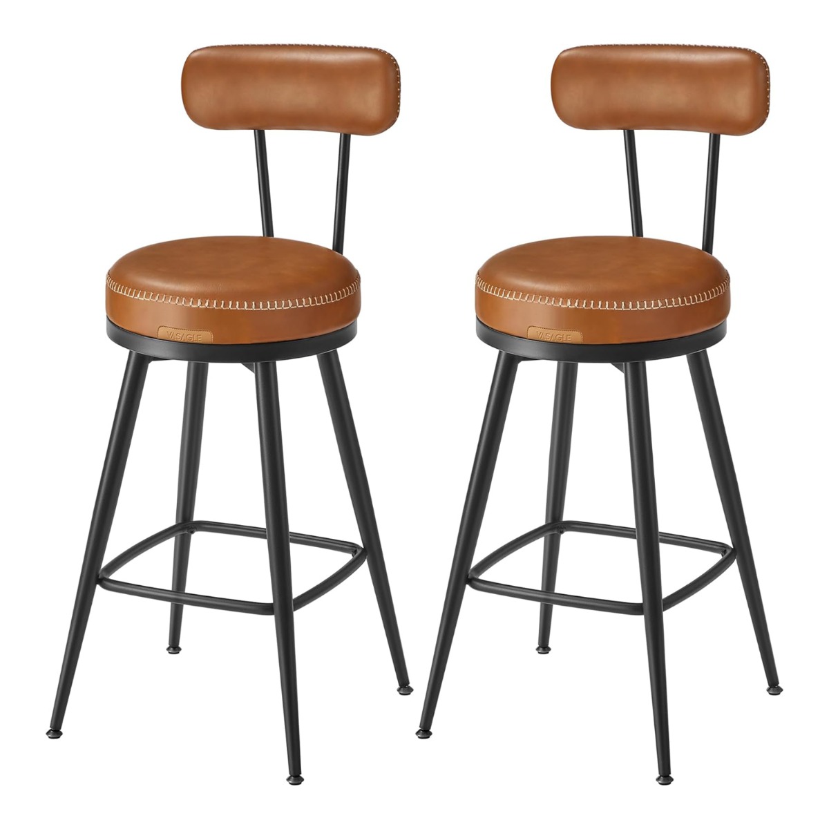 EKHO kollektsioon - 360° pöörlevad baaripukid, 2 tk komplekt, seljatoega, 65 cm, kunstnahk, karamellpruun