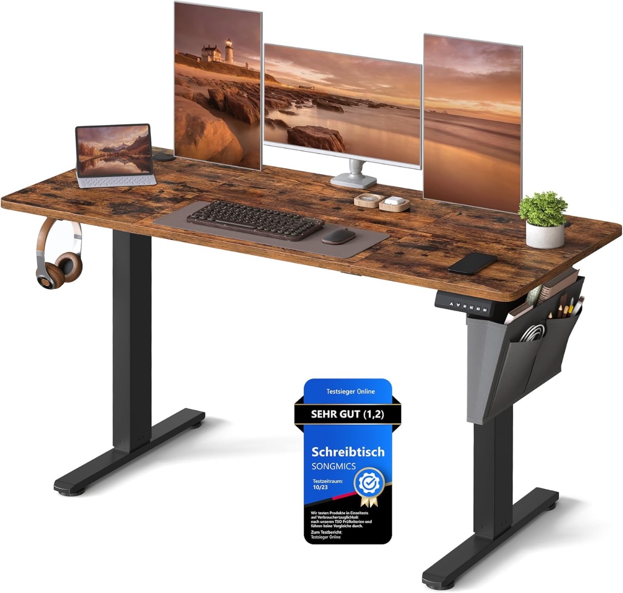 Elektriliselt reguleeritava kõrgusega kirjutuslaud 60 x 140 x (72-120) cm, vintage pruun