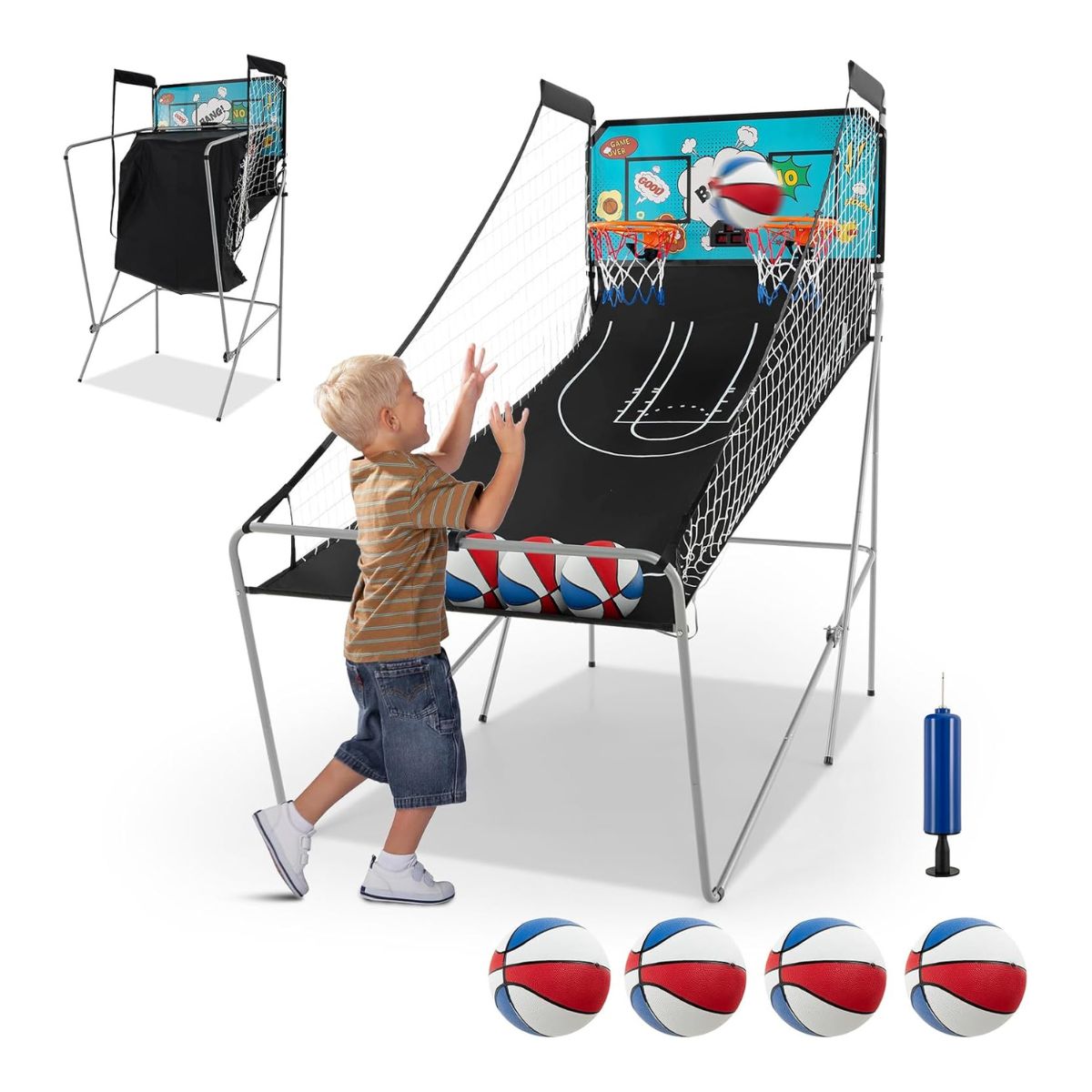 8-ühes korvpalliautomaat kokkupandav elektriline korvpallikorv viskemasin roheline