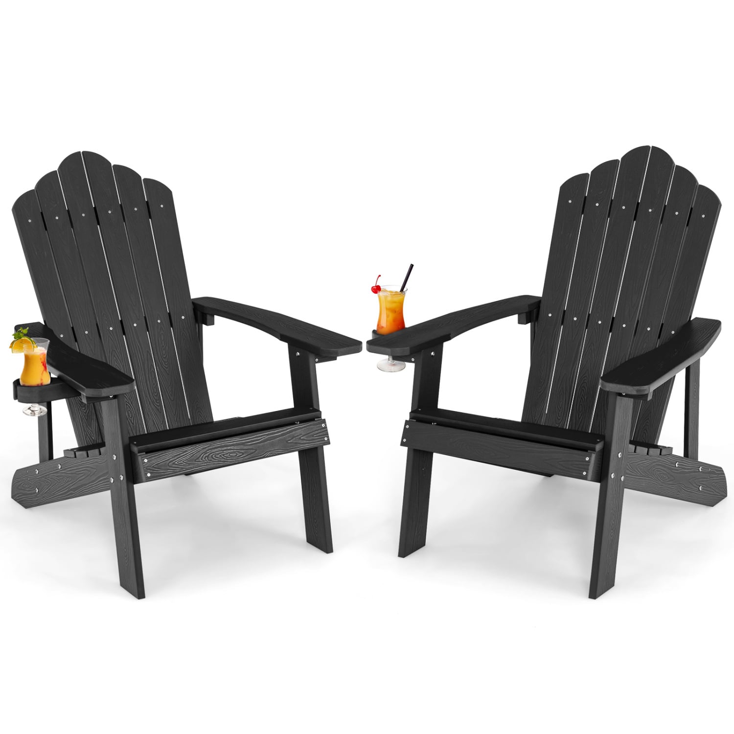 Integreeritud topsihoidikuga klassikalised ja mugavad Adirondack-aiatoolid ning terrassisesslid (2 tk komplekt) must